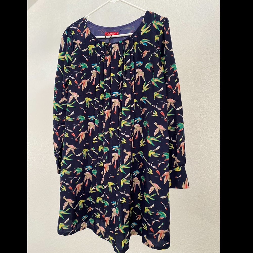 Long Sleeve Bird Pattern Blouse/Dress